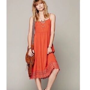 Intimately Free People Boho Red Cami Crochet Flowy Dress Small